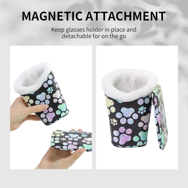 FlyingMage Store Plush Lined Eyeglasses Holder, Cute Magnetic PU Leather Glasses Stand Case for Women Men Kids - Image 4